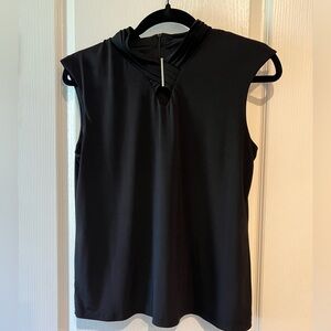 Tahari Black Blouse with High Neckline and Sleeveless Design